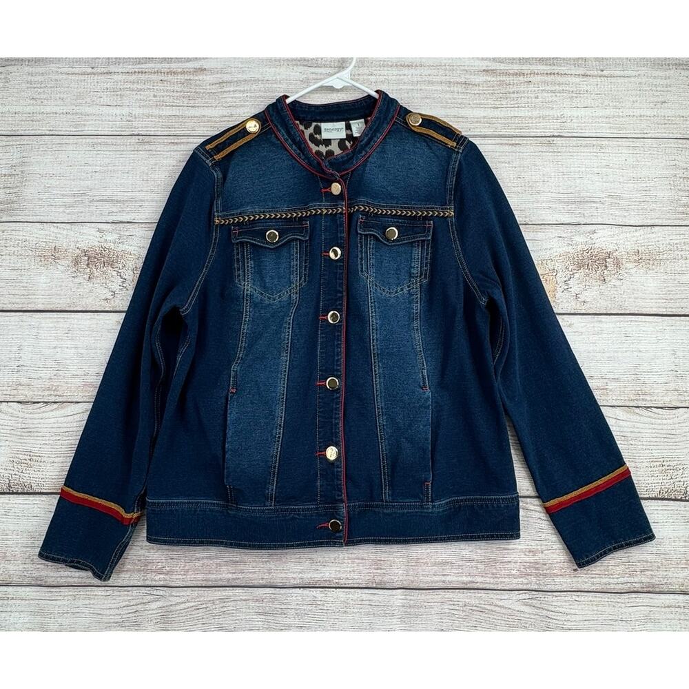 Zenergy Chicos‎ Military Embroidered Stretch Denim Jacket Womens 1/8/M Blue